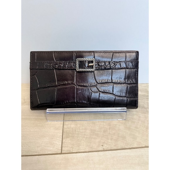 Brighton Handbags - Brighton Black Croc Embossed Leather Wallet With Silver Buckle